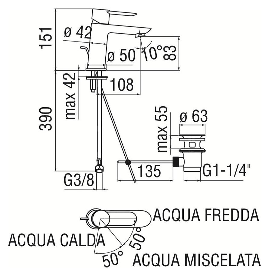 Mitigeur lavabo SAND avec vidage nobili - Time Design
