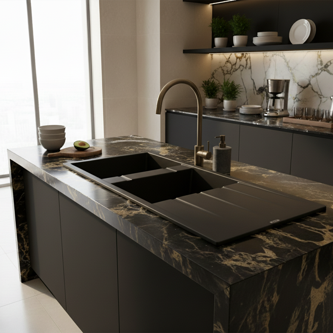 Évier Granit Lisbon 116x50 cm - 2 Bacs + Égouttoir