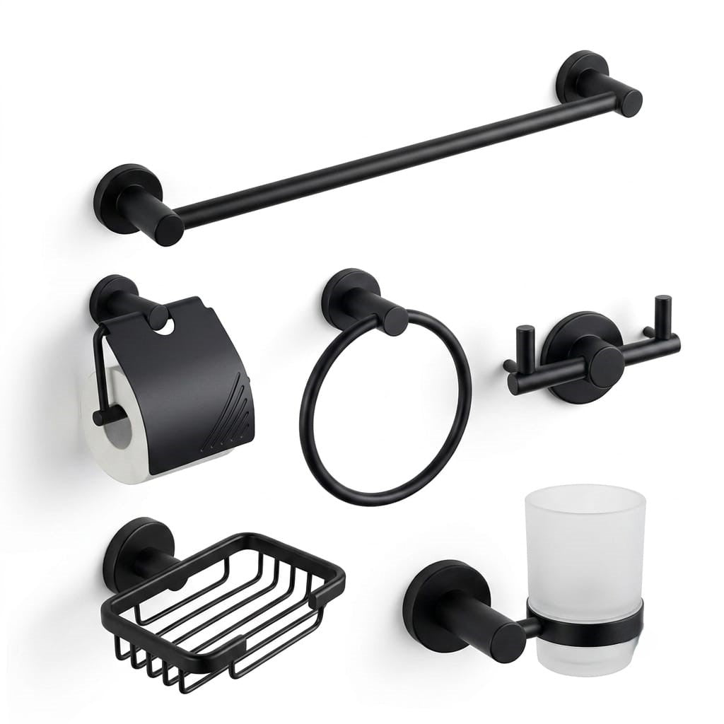 Ensemble De 6 Pièces D'accessoires De Toilette en Aluminium Noir mat - Time Design