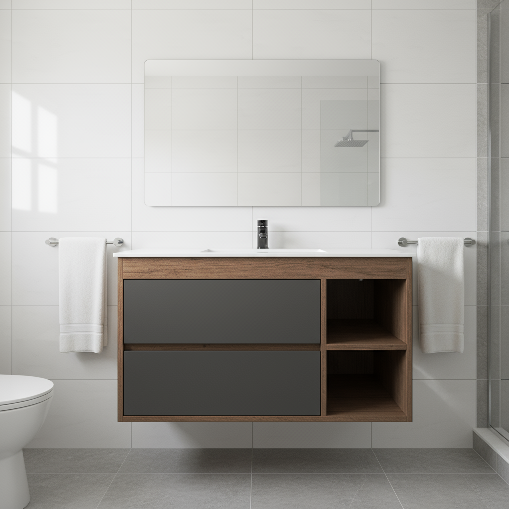 Meuble de salle de bain double tiroirs + 2 niches – 100 cm