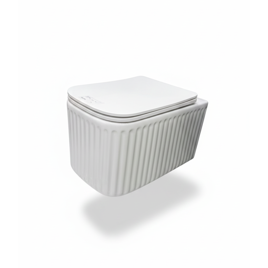 Cuvette WC Suspendue Striée Rimless avec Abattant Soft-Close