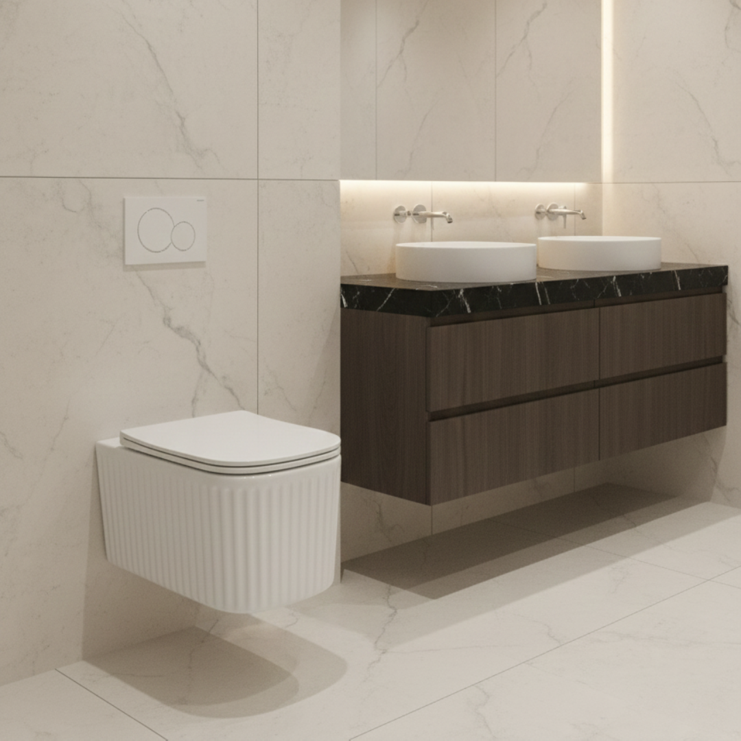 Cuvette WC Suspendue Striée Rimless avec Abattant Soft-Close