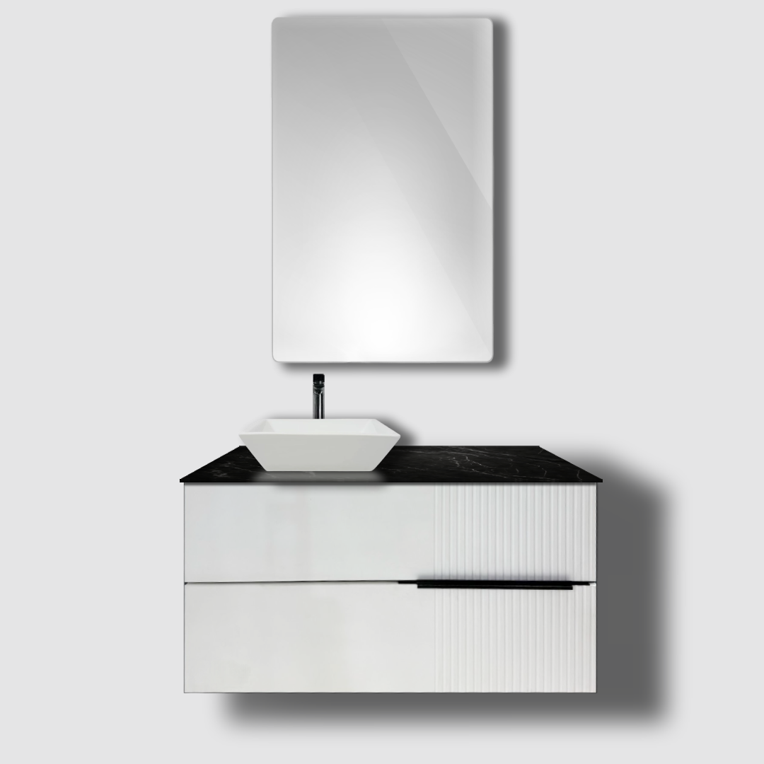 Meuble de salle de bain Novello 100 cm en PVC + vasque à poser Square