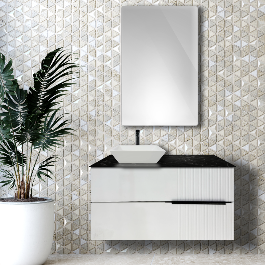 Meuble de salle de bain Novello 100 cm en PVC + vasque à poser Square