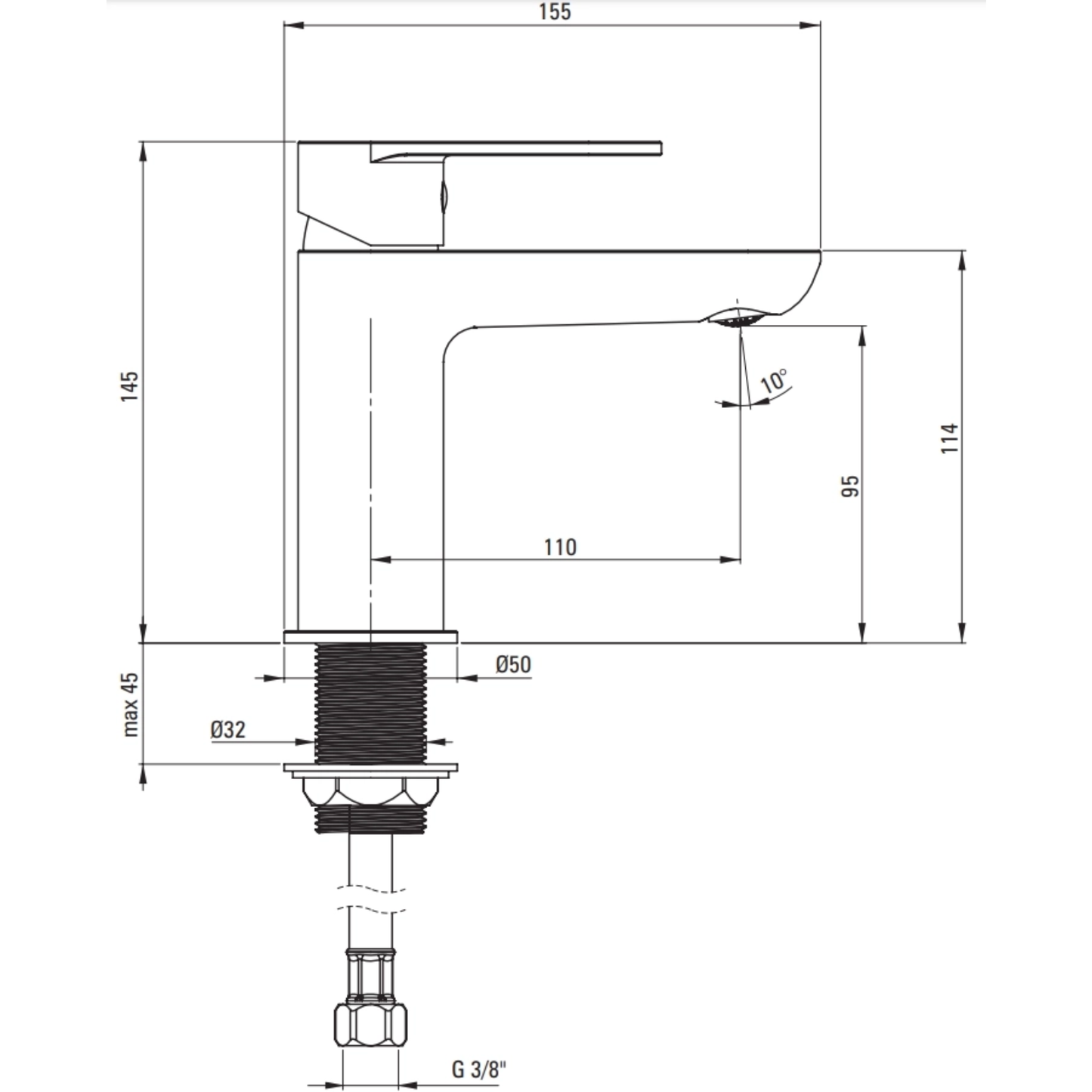 Mitigeur Lavabo Deante Alpina 95 - Noir Mat - Time Design