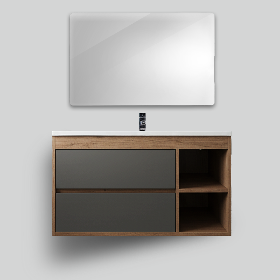 Meuble de salle de bain double tiroirs + 2 niches – 100 cm