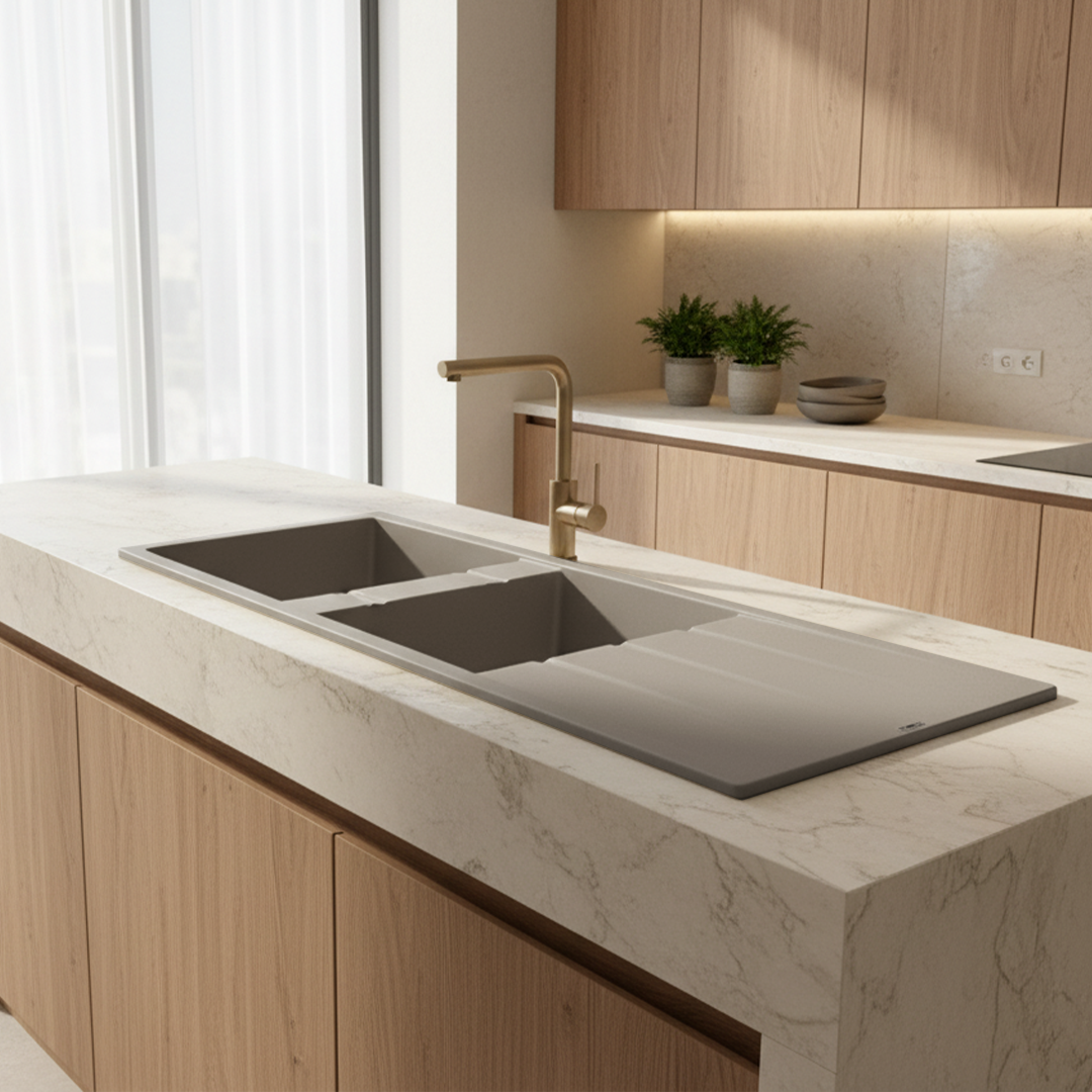Évier Granit Lisbon 116x50 cm - 2 Bacs + Égouttoir